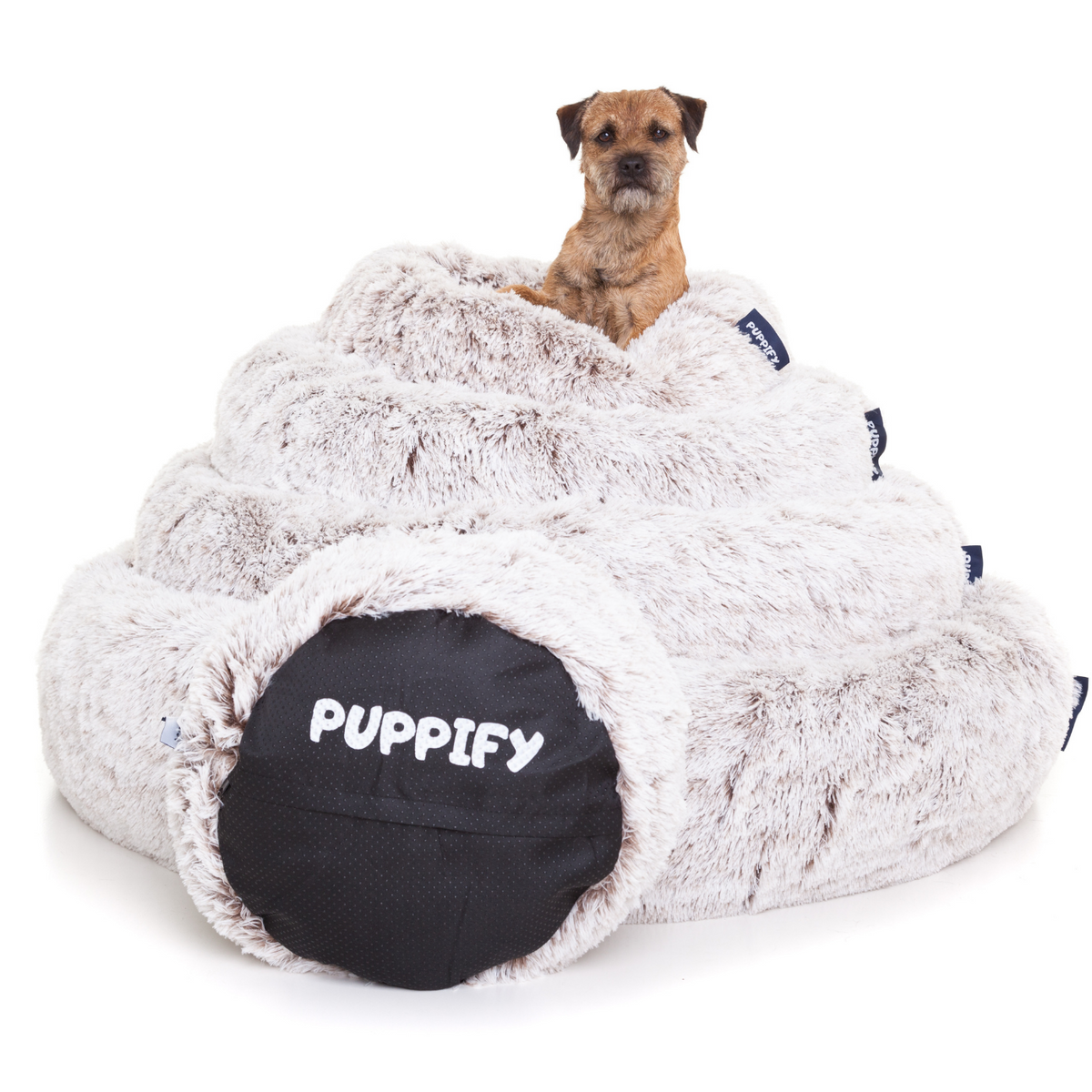 Extra comfortabel donut hondenkussen met verhoogde rand voor hoofd- en nekondersteuning.